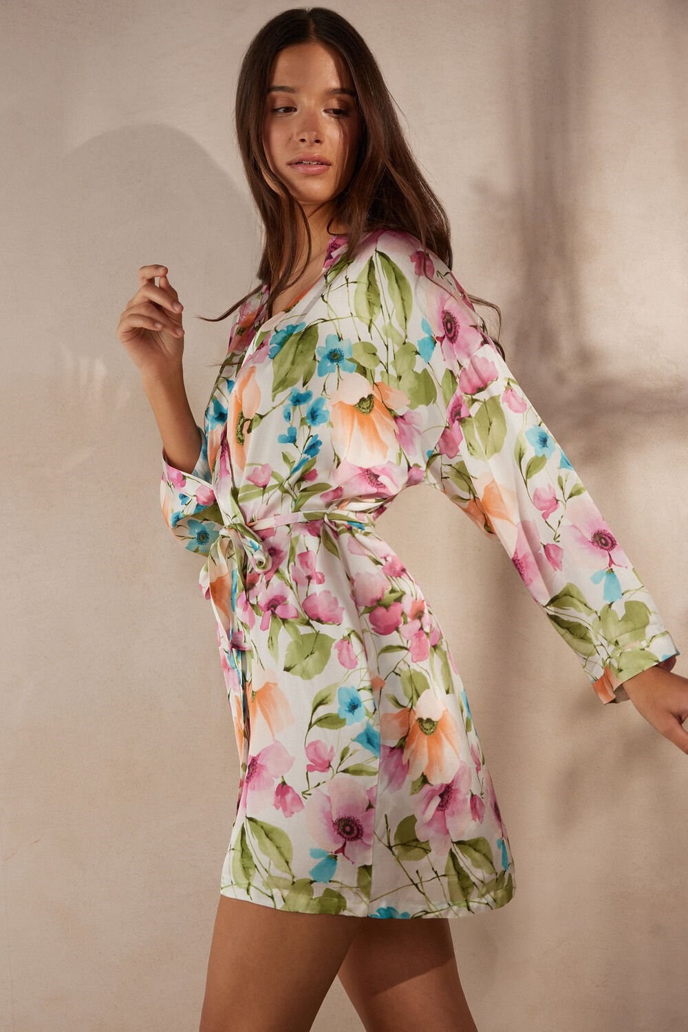 Print - 228j - Botanical Lyrics Print Intimissimi Botanical Lyrics Satin Kimono | JHRA-96243