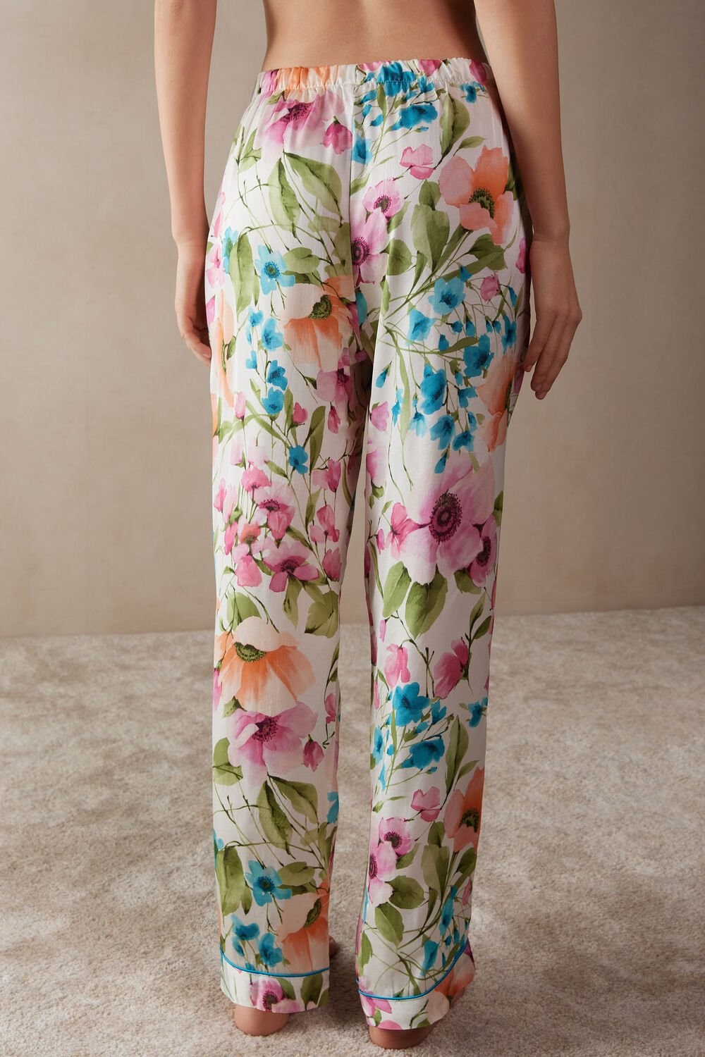 Print - 228j - Botanical Lyrics Print Intimissimi Botanical Lyrics Full Length Satin Pants | SWQR-79438