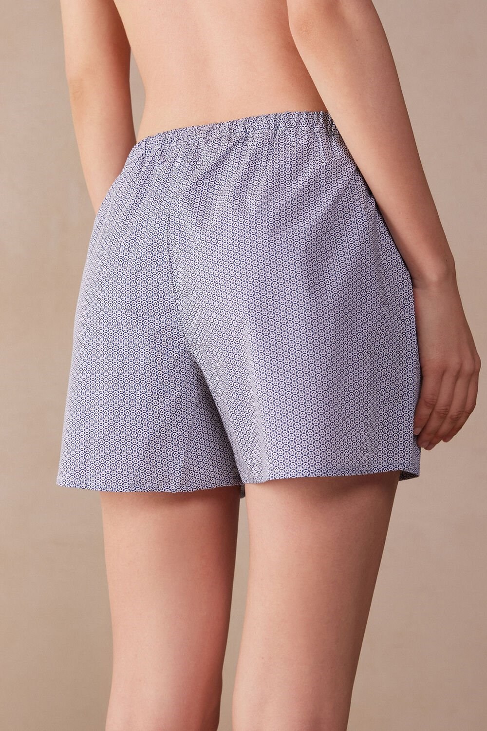 Print - 246j - Blue Santorini Print Intimissimi Santorini View Cotton Cloth Shorts | QUEW-32175