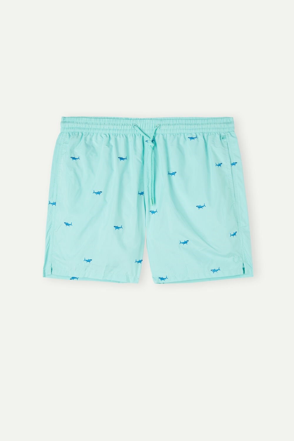 Print - 256j - Aqua Green Shark Embroidery Intimissimi Embroidered Shark Swim Trunks | RUKC-86170