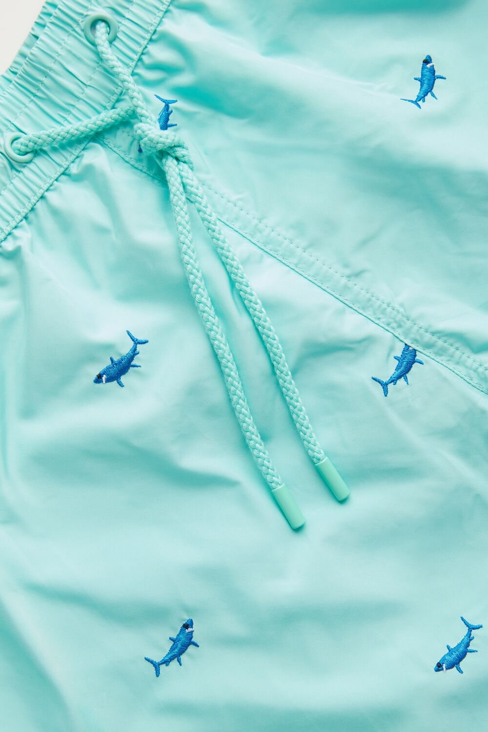 Print - 256j - Aqua Green Shark Embroidery Intimissimi Embroidered Shark Swim Trunks | RUKC-86170