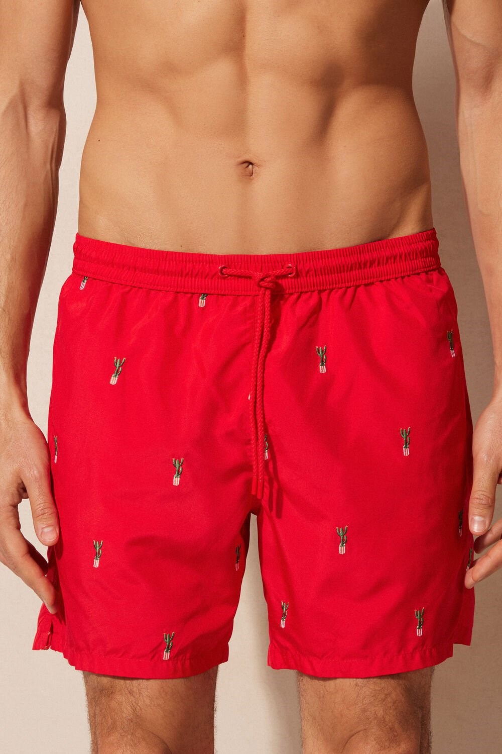 Print - 258j - Red Cactus Embroidery Intimissimi Embroidered Cactus Swim Trunks | UPBH-10835