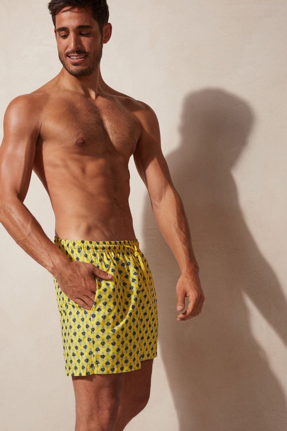 Print - 267j - Yellow Watch Microprint Intimissimi Micro Watch Print Swim Trunks | IGDP-82159