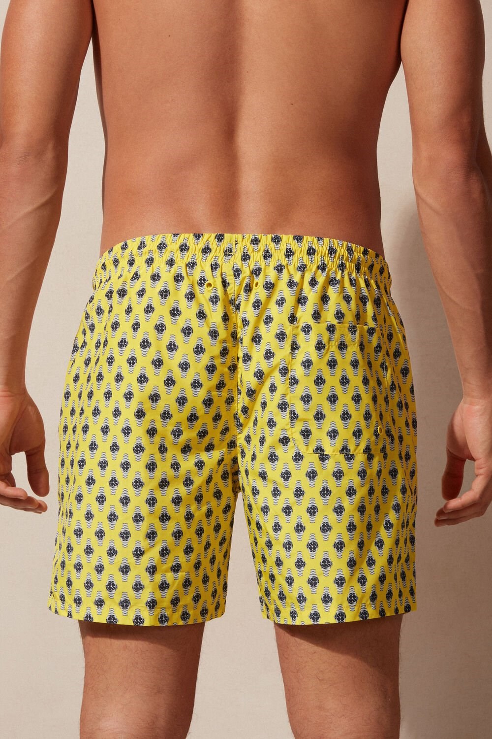 Print - 267j - Yellow Watch Microprint Intimissimi Micro Watch Print Swim Trunks | IGDP-82159