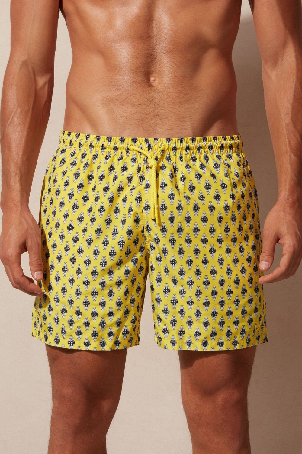 Print - 267j - Yellow Watch Microprint Intimissimi Micro Watch Print Swim Trunks | IGDP-82159