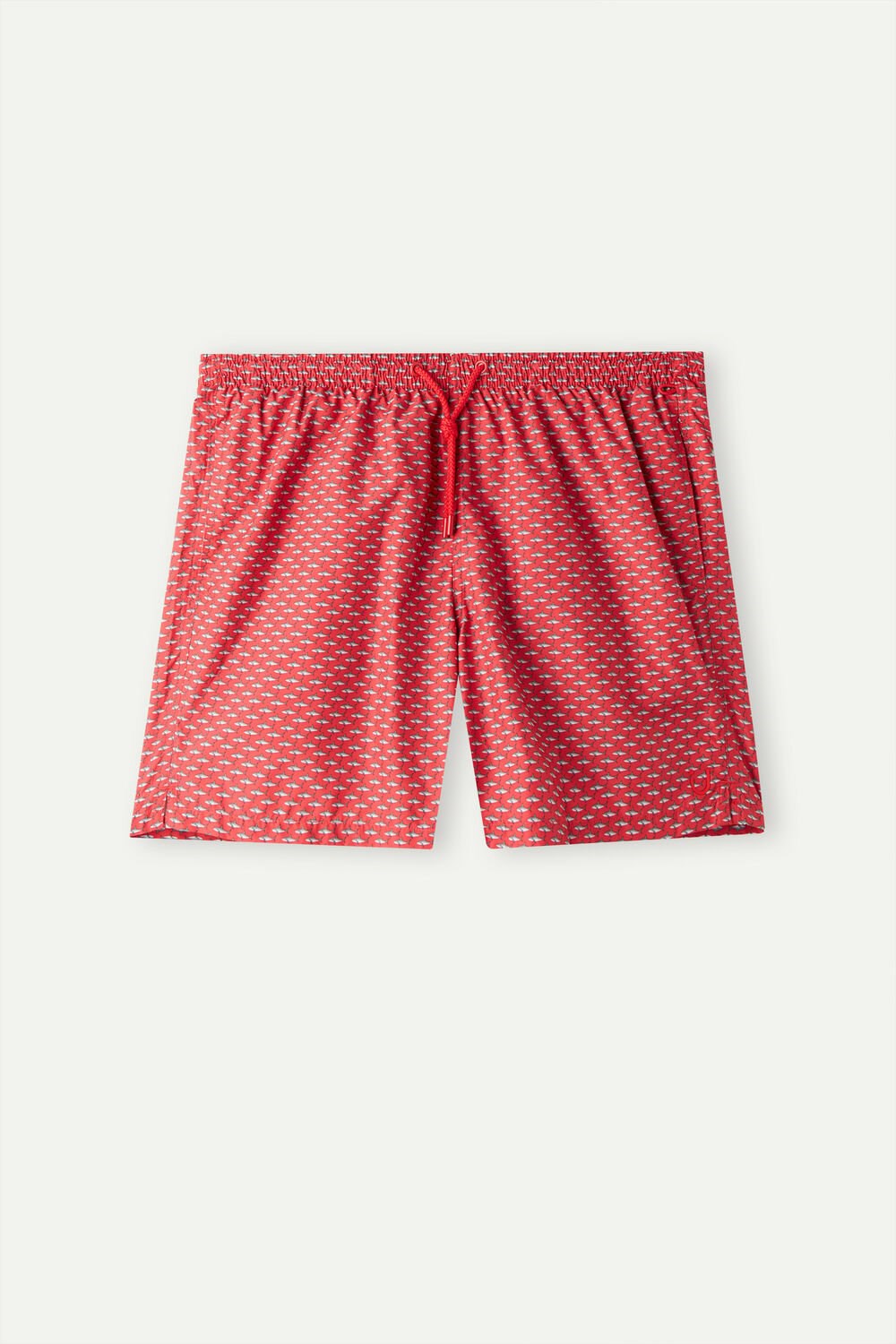 Print - 268j - Red Shark Microprint Intimissimi Micro Shark Print Swim Trunks | NTYR-48063