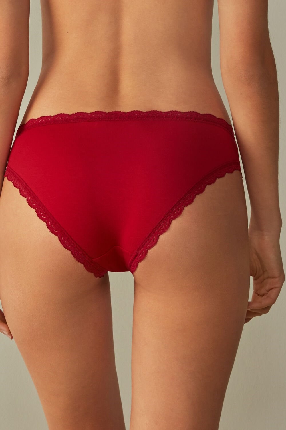 Red - 1473 - Red Intimissimi Cotton and Lace Panties | ZAJV-21650