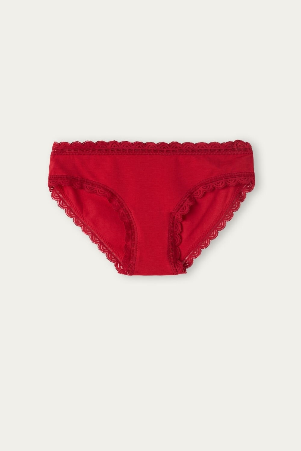 Red - 1473 - Red Intimissimi Cotton and Lace Panties | ZAJV-21650