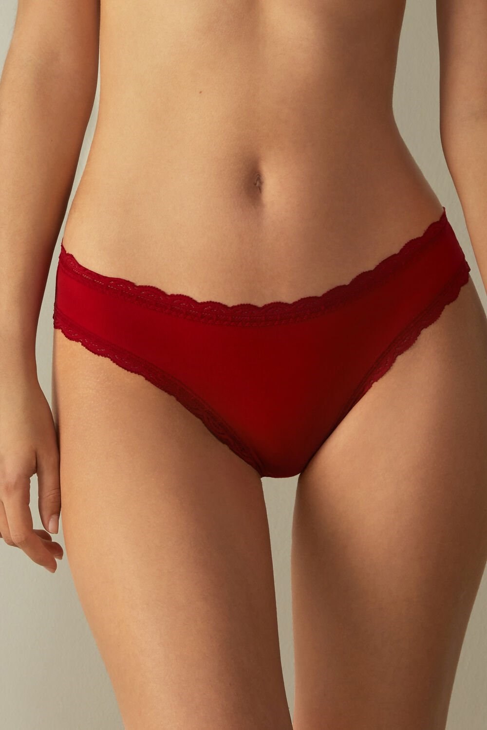 Red - 1473 - Red Intimissimi Cotton and Lace Panties | ZAJV-21650