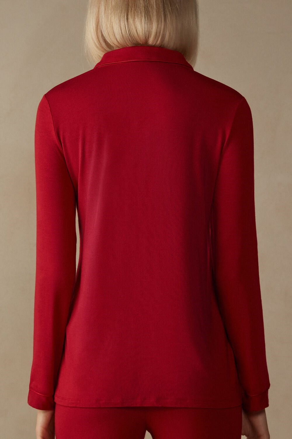 Red - 1473 - Red Intimissimi Long-Sleeve Micromodal Pajama Top | JKZA-16574