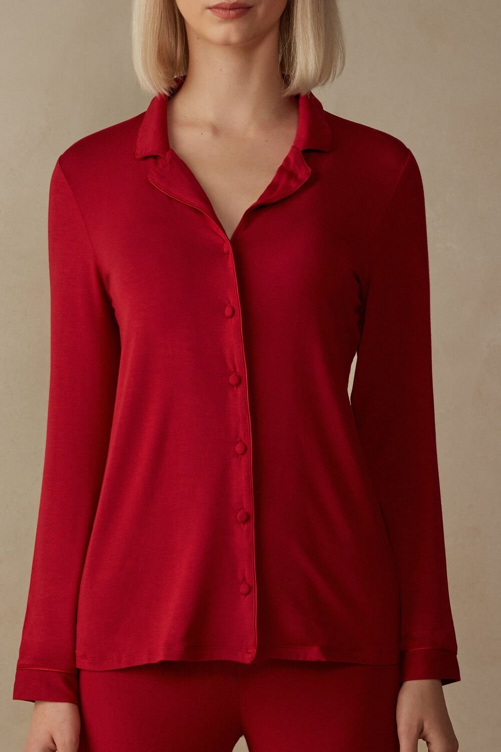 Red - 1473 - Red Intimissimi Long-Sleeve Micromodal Pajama Top | JKZA-16574