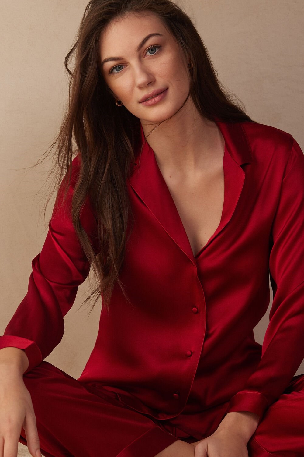 Red - 1473 - Red Intimissimi Mannish-Cut Jacket in Silk Satin | JFNQ-31745