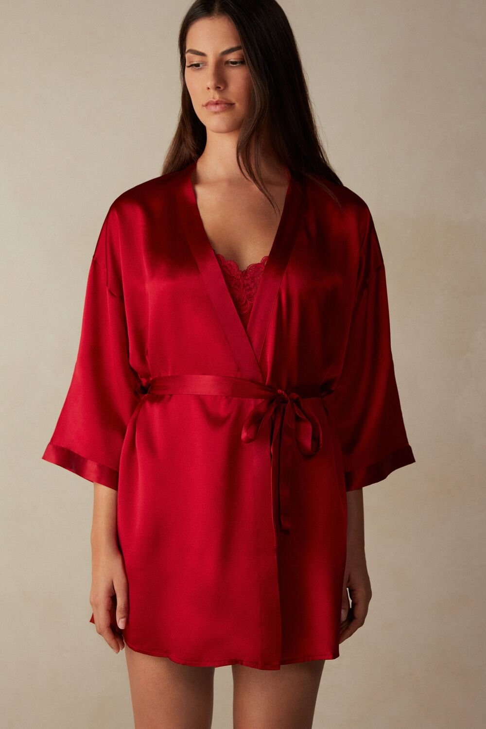 Red - 1473 - Red Intimissimi Silk Kimono | PCGE-72084