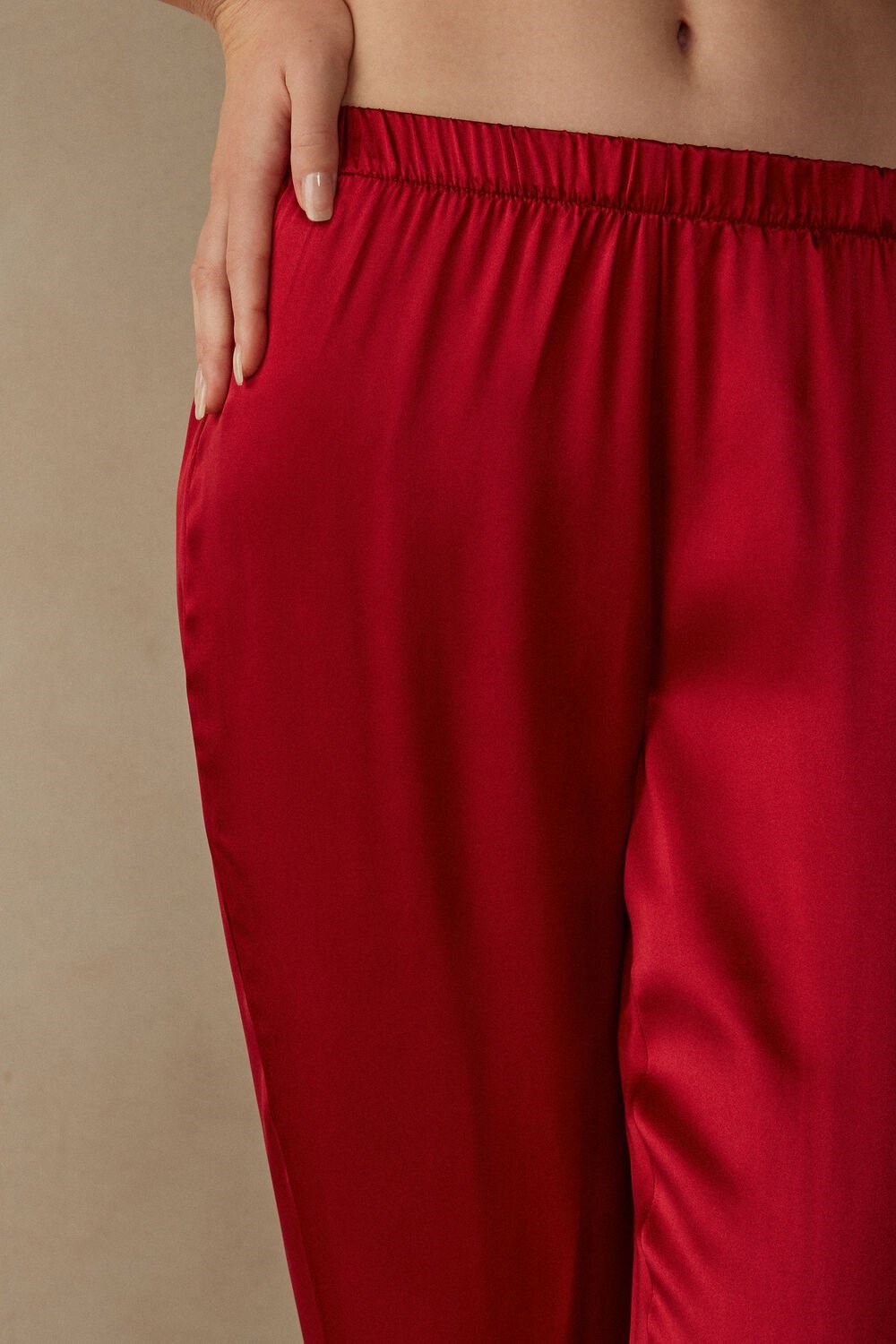 Red - 1473 - Red Intimissimi Silk Satin Pajama Pants | LMBD-23687