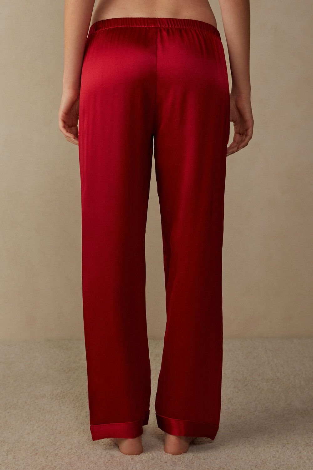 Red - 1473 - Red Intimissimi Silk Satin Pajama Pants | LMBD-23687