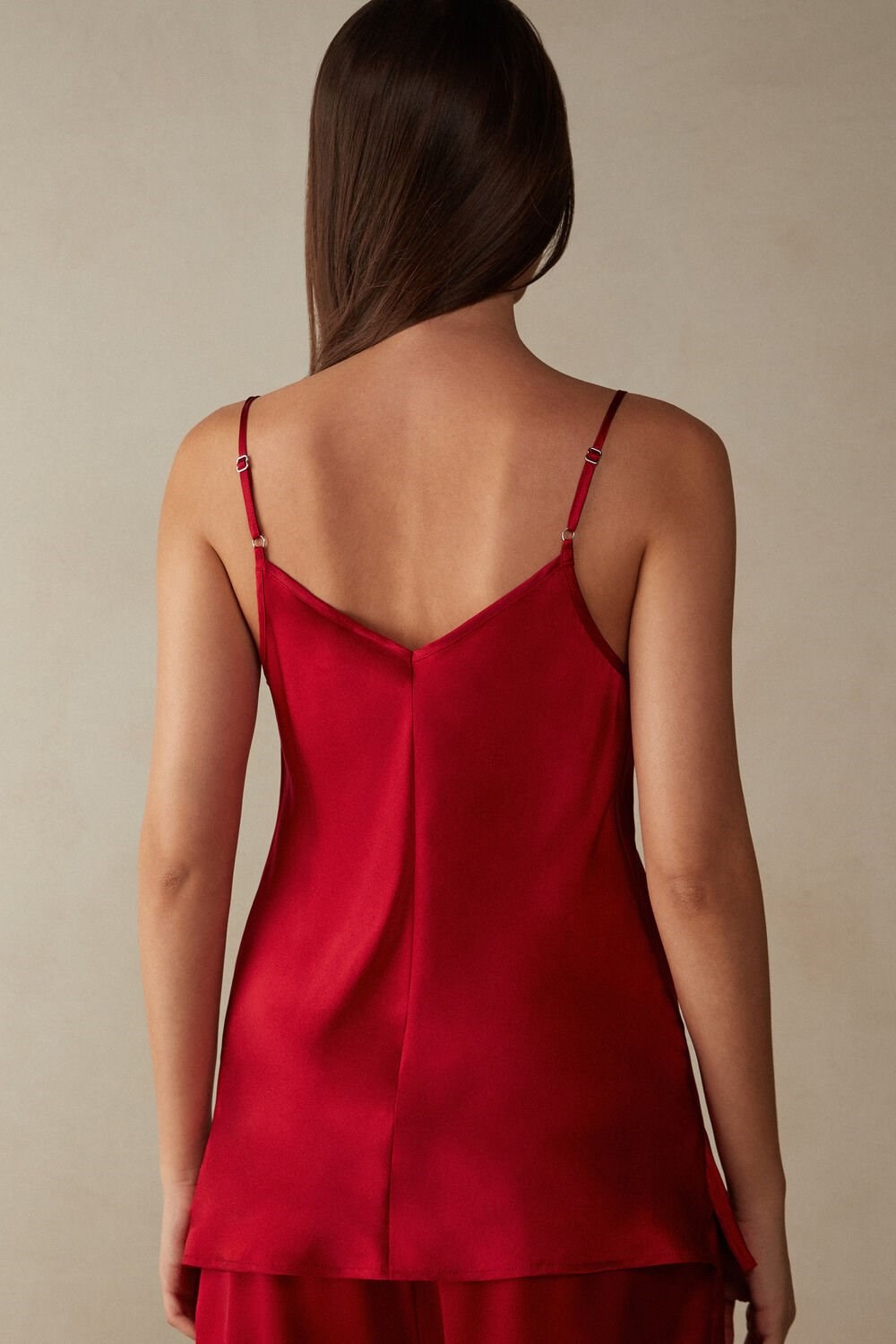 Red - 1473 - Red Intimissimi Silk Satin Top with V-neckline | MVBH-95403