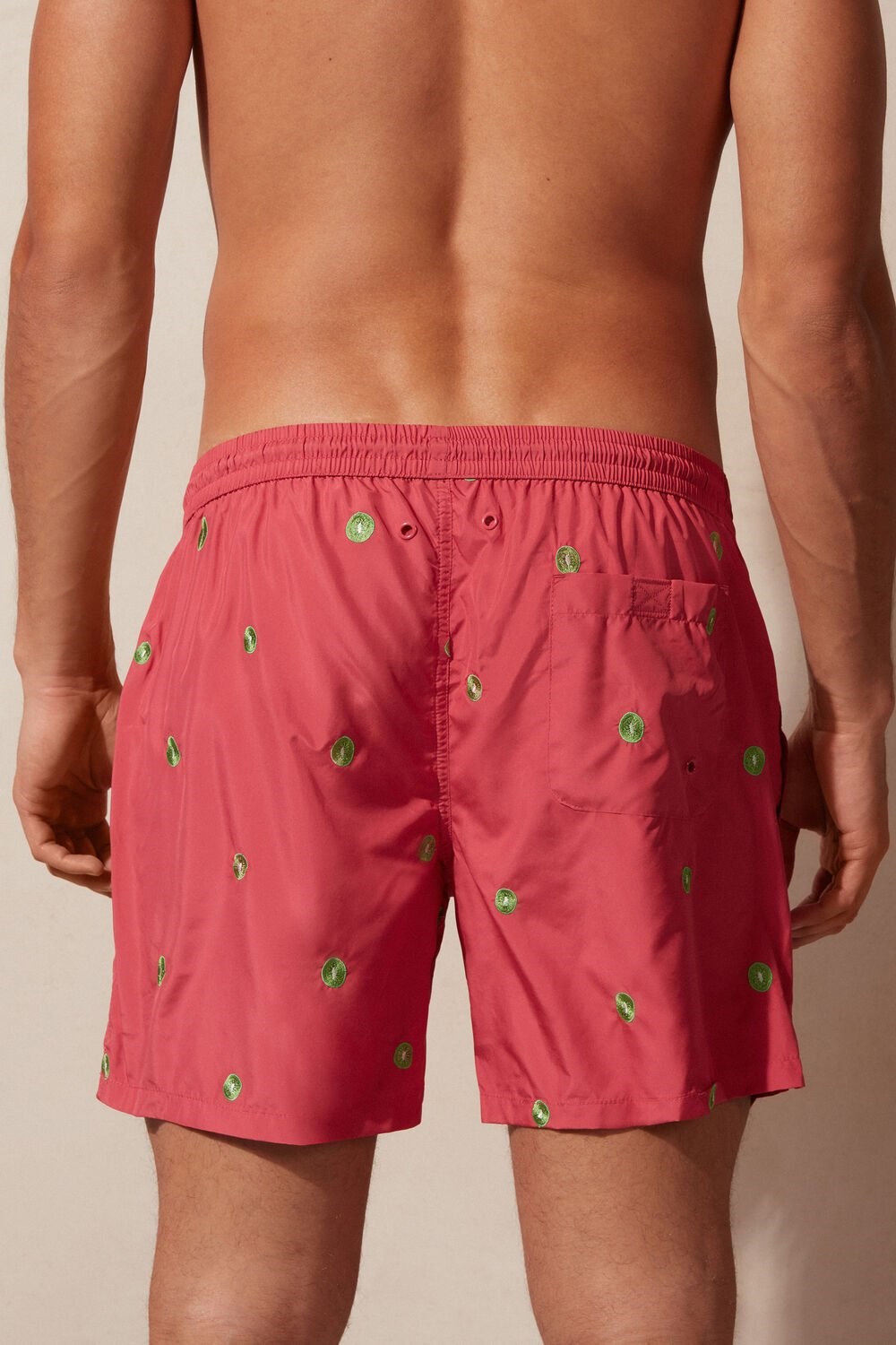 Red - 259j - Dark Pink Kiwi Embroidery Intimissimi Embroidered Kiwi Swim Trunks | SADR-59612