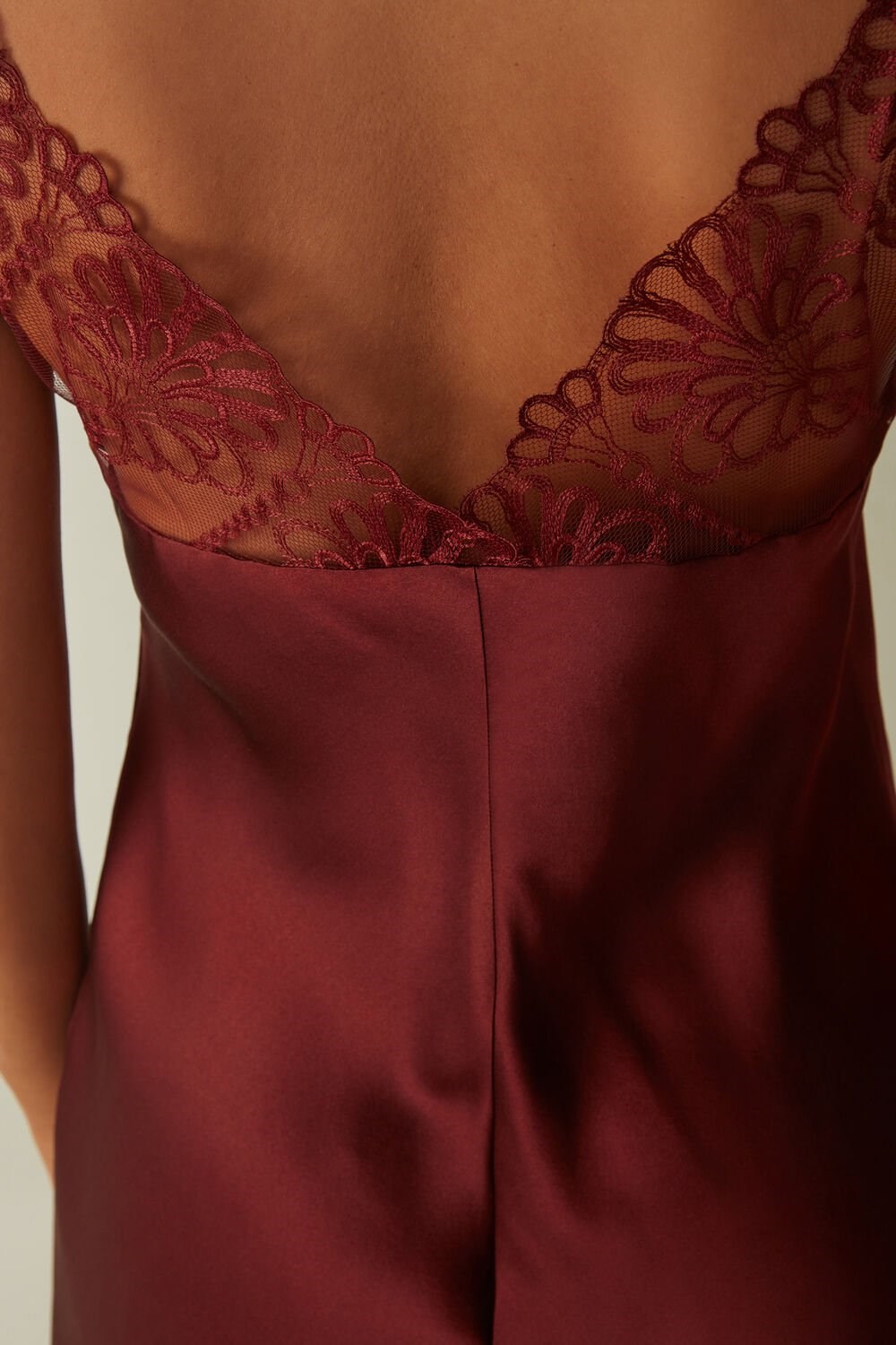 Red - 741i - Dark Red Intimissimi Romantic Life Silk Chemise | THBS-40129