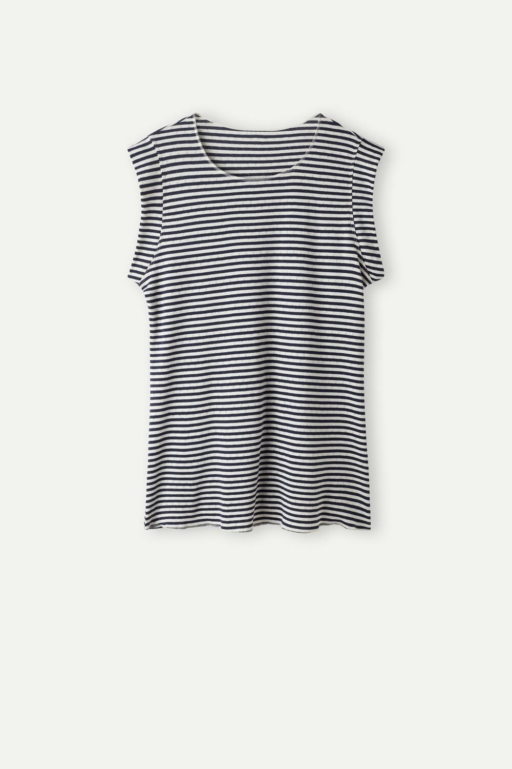 Stripes - 900i - Ecru Beige / Blue Intimissimi My Comfort Zone Sleeveless Top in Perforated Cotton | HETP-36790