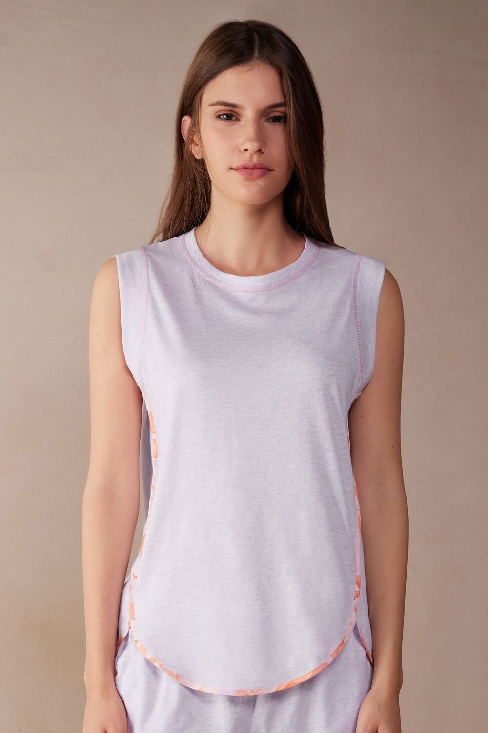 Violet - 3059 - Bianco Intimissimi Iris and Apricot Ultrafresh Supima® Cotton Tank Top | HGFU-87504