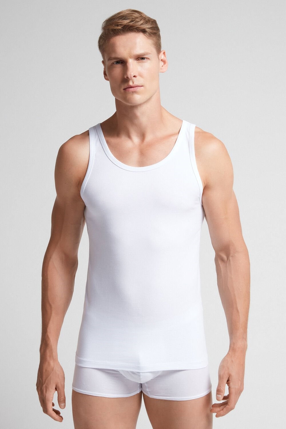 White - 001 - White Intimissimi Crew Neck Tank Top | KIXC-10938