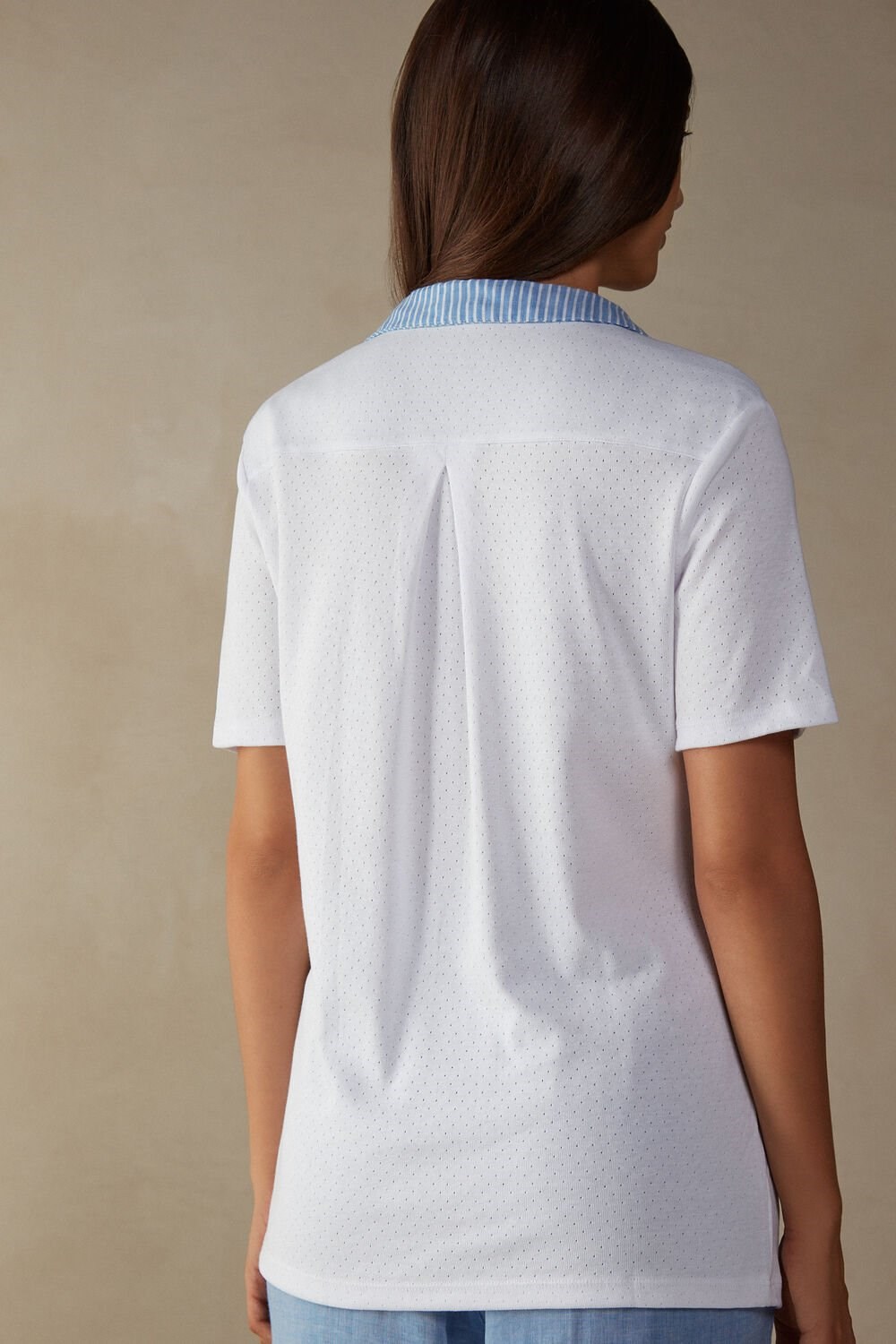 White - 001 - White Intimissimi Early in the Morning Cotton Cloth Short Sleeve Top | MZJH-96240