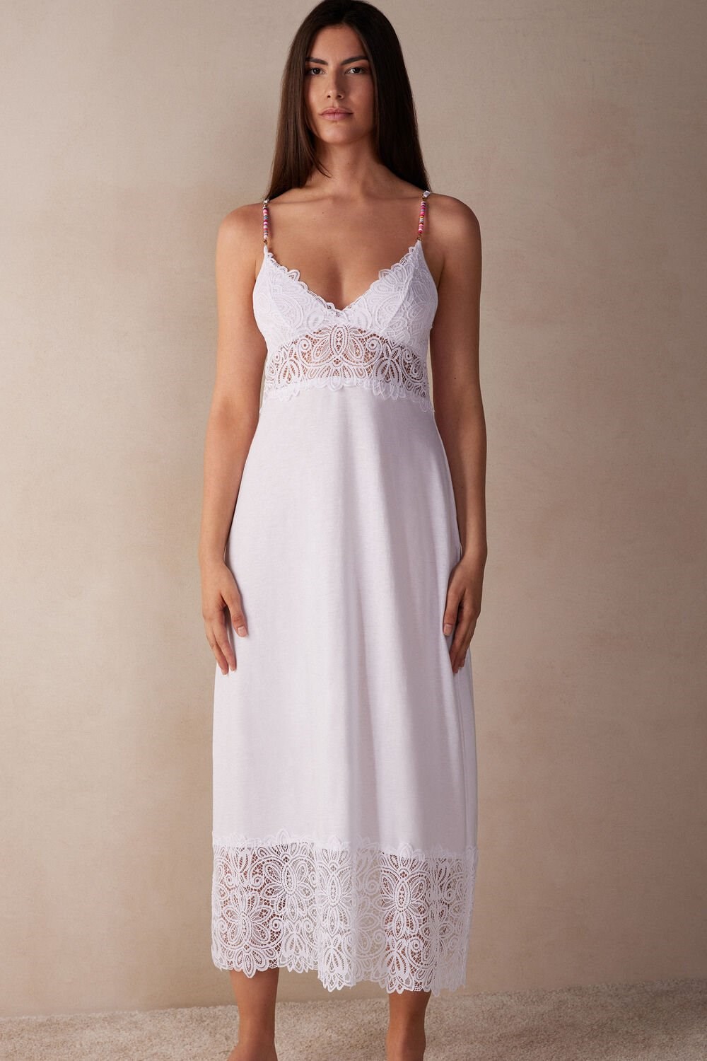 White - 001 - White Intimissimi Hot Summer Days Long Nightgown in Supima® Ultrafresh Cotton | DQNW-34625