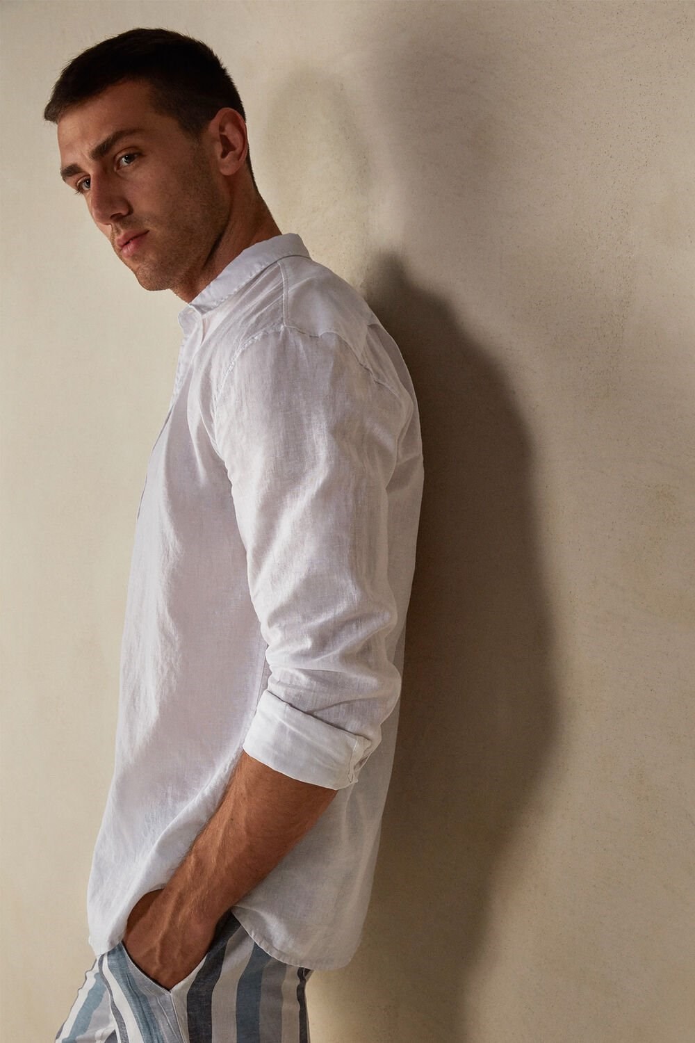 White - 001 - White Intimissimi Linen and Cotton Shirt | WCSF-07816