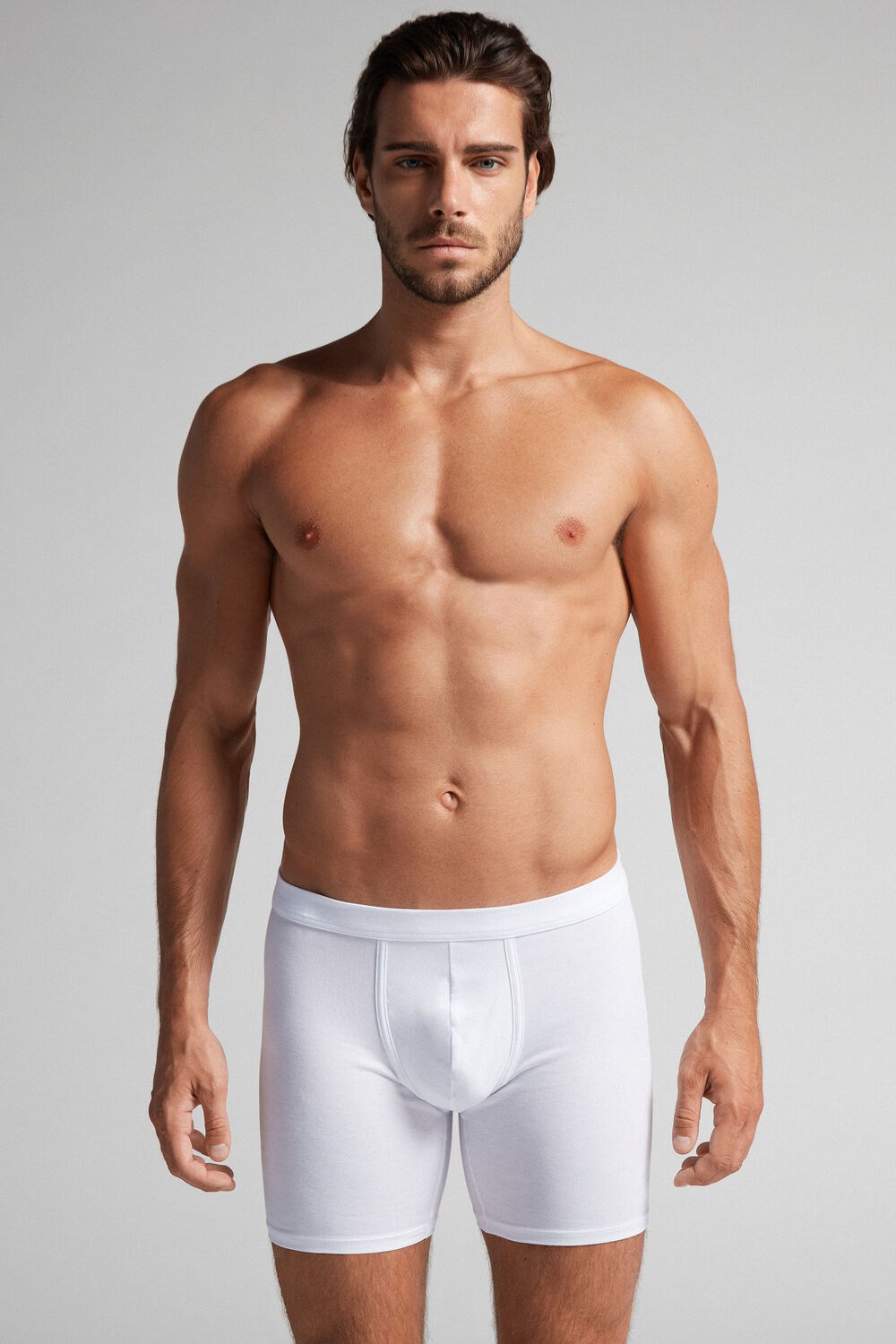 White - 001 - White Intimissimi Long Boxers in Stretch Supima® Cotton | LFSZ-57860