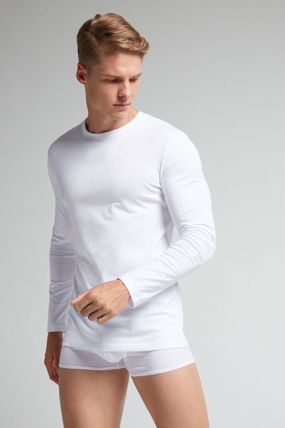 White - 001 - White Intimissimi Long-Sleeve Supima® Cotton Top | HGUL-14698