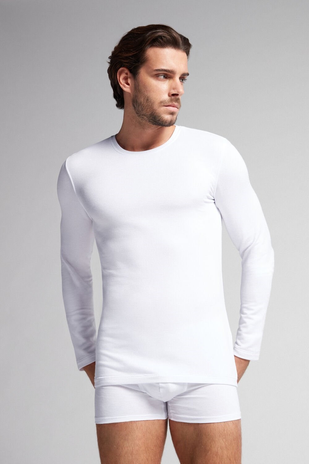 White - 001 - White Intimissimi Long-Sleeve Modal-Cashmere Top | THSP-48972