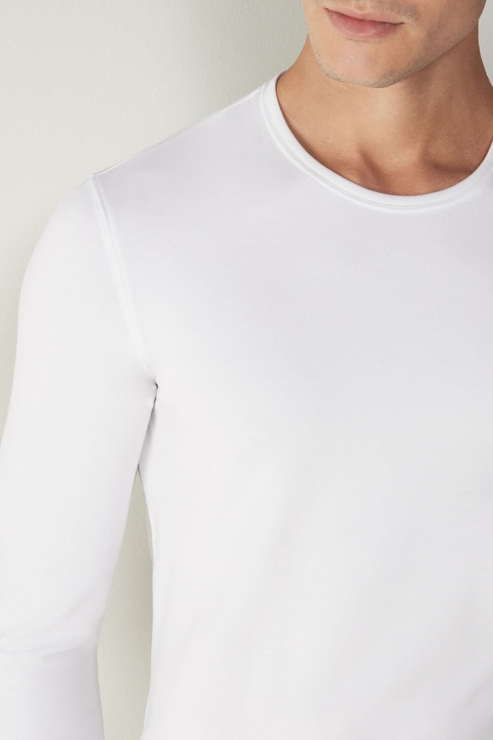 White - 001 - White Intimissimi Long-Sleeve Modal-Cashmere Top | THSP-48972