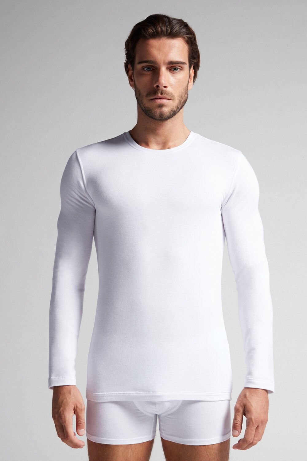 White - 001 - White Intimissimi Long-Sleeve Modal-Cashmere Top | THSP-48972