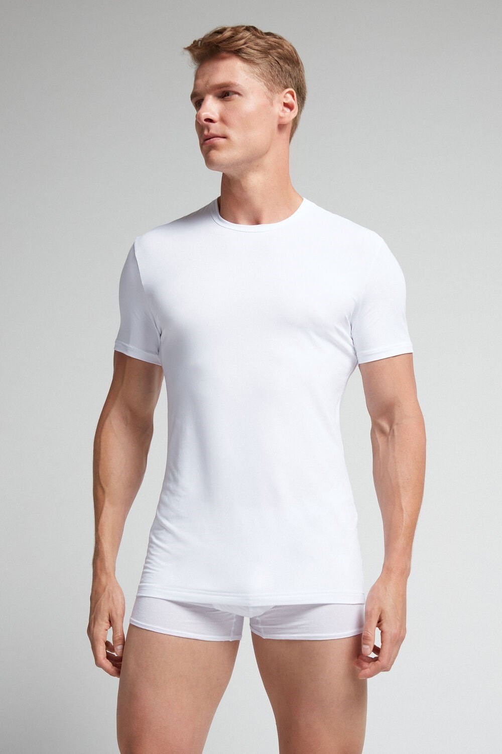 White - 001 - White Intimissimi Microfiber T-shirt | FGRI-68245