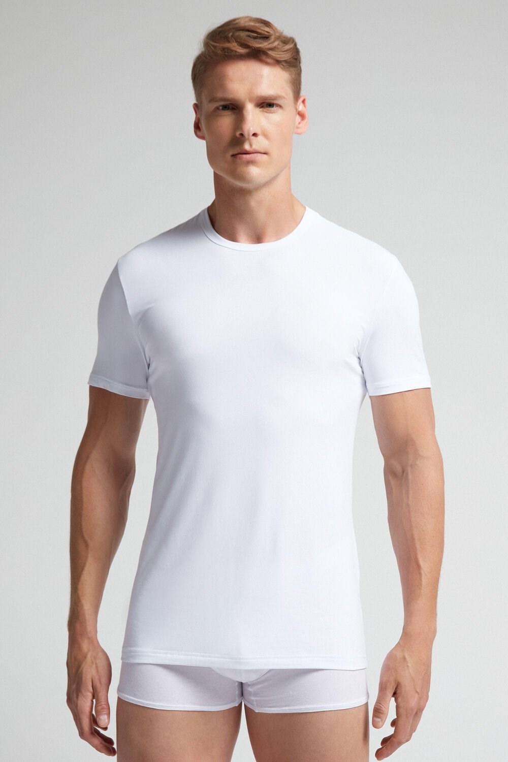 White - 001 - White Intimissimi Microfiber T-shirt | FGRI-68245