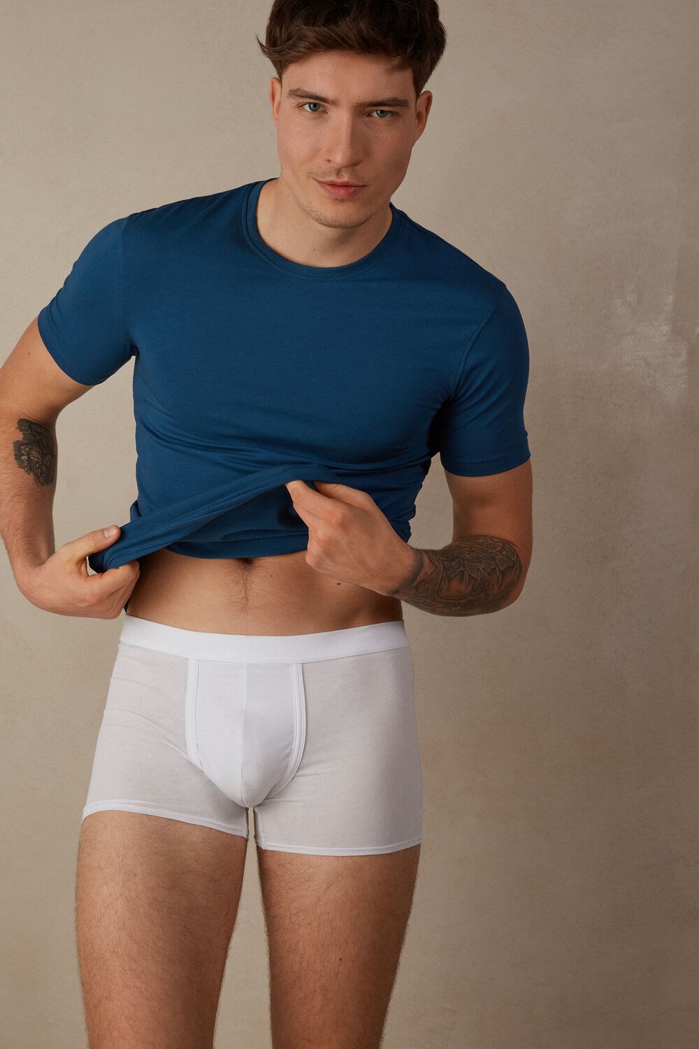 White - 001 - White Intimissimi Natural Fresh Supima® Cotton Boxers | HTUQ-74128