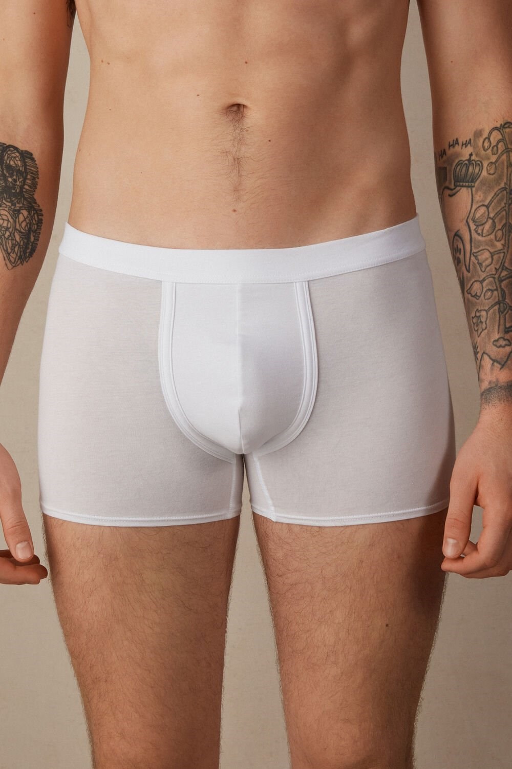 White - 001 - White Intimissimi Natural Fresh Supima® Cotton Boxers | HTUQ-74128