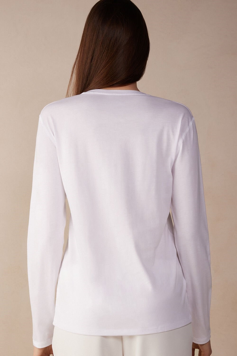 White - 001 - White Intimissimi Oversized Long Sleeve Top in Supima® Cotton | WXDT-92601