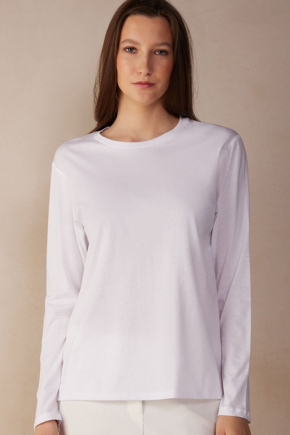 White - 001 - White Intimissimi Oversized Long Sleeve Top in Supima® Cotton | WXDT-92601