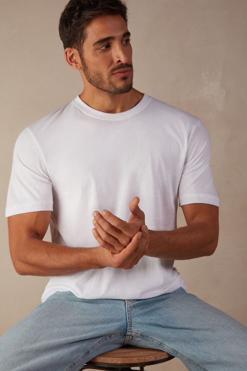 White - 001 - White Intimissimi Regular Fit T-Shirt in Extrafine Supima® Cotton | YKLD-69271