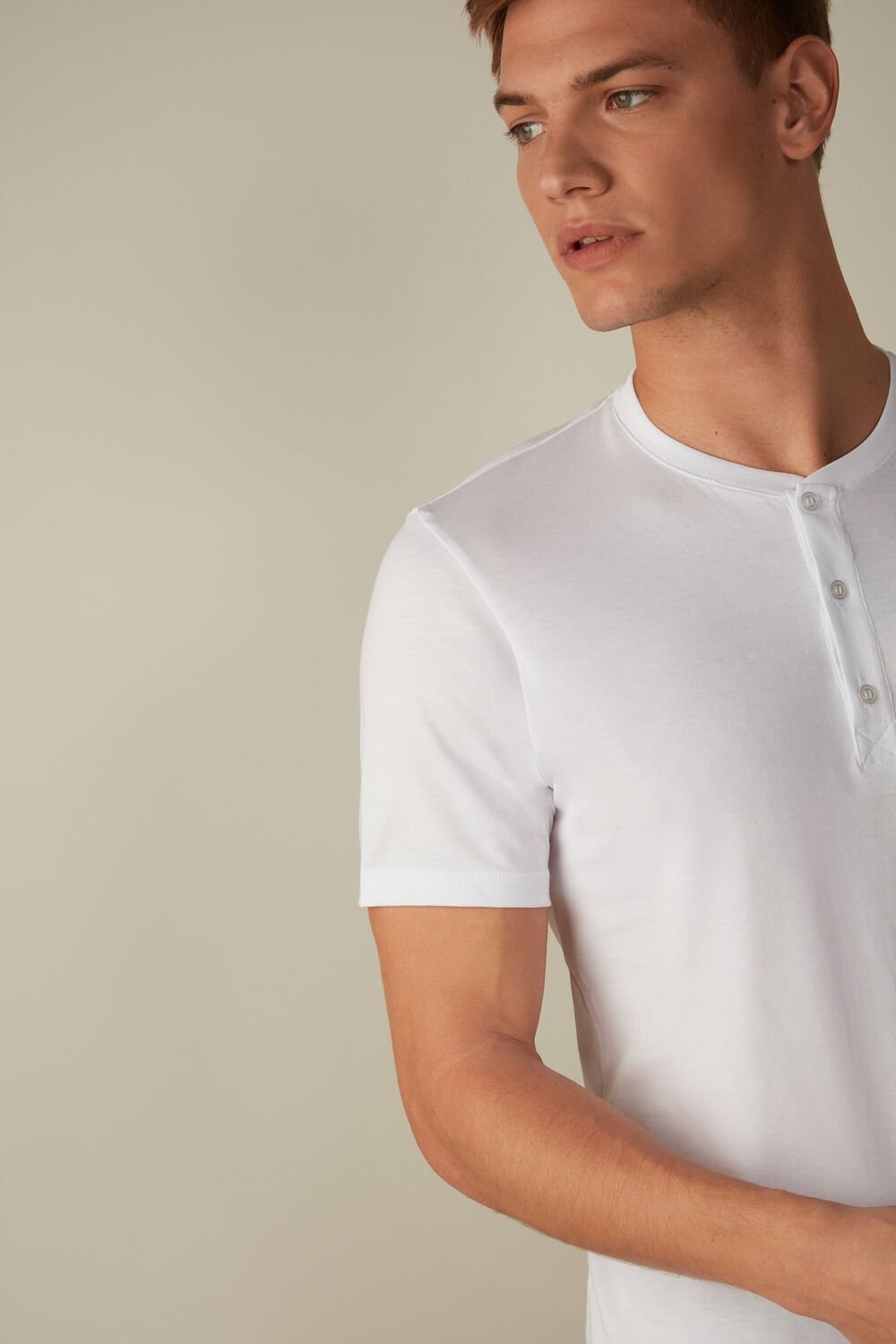 White - 001 - White Intimissimi Short-Sleeved Supima® Cotton Shirt | ALGQ-16794