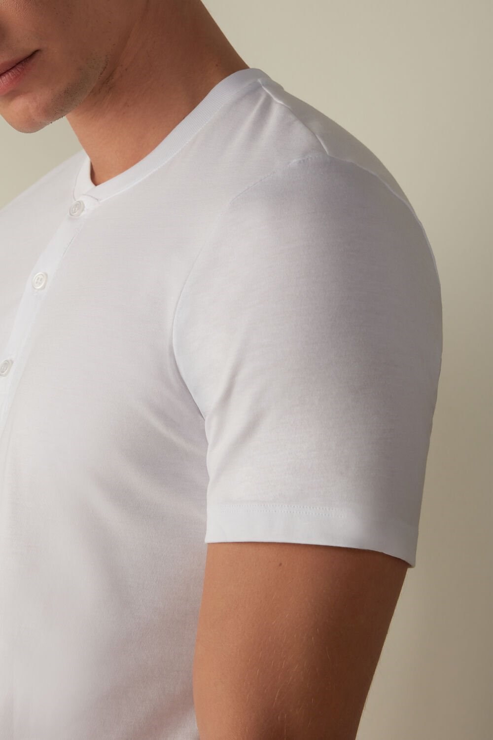 White - 001 - White Intimissimi Short-Sleeved Supima® Cotton Shirt | ALGQ-16794