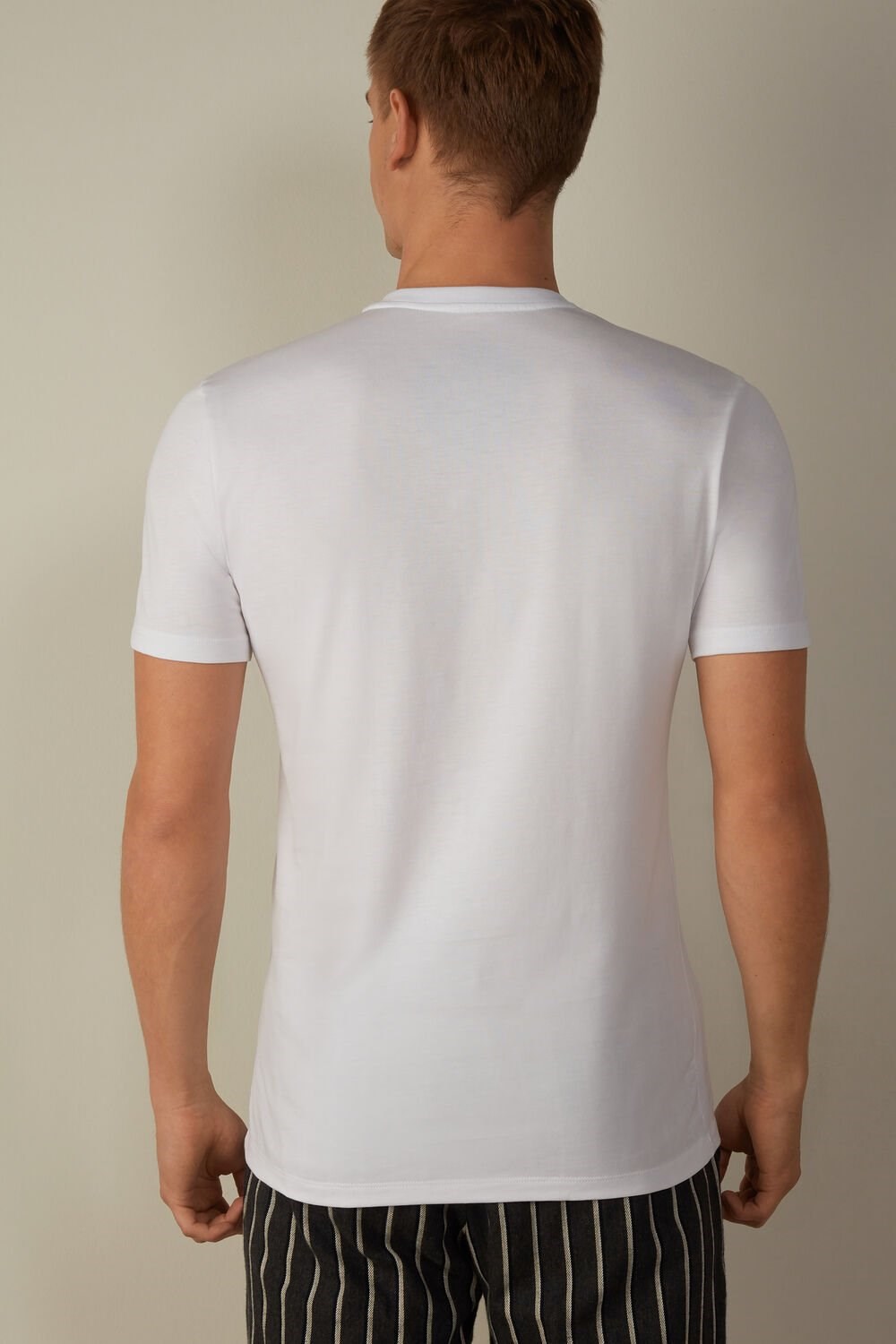 White - 001 - White Intimissimi Short-Sleeved Supima® Cotton Shirt | ALGQ-16794