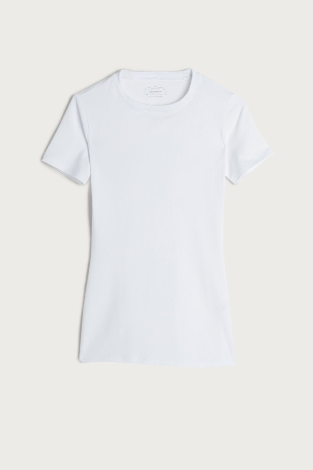 White - 001 - White Intimissimi Short-Sleeved Stretch Supima® Cotton Top | HBXR-20153