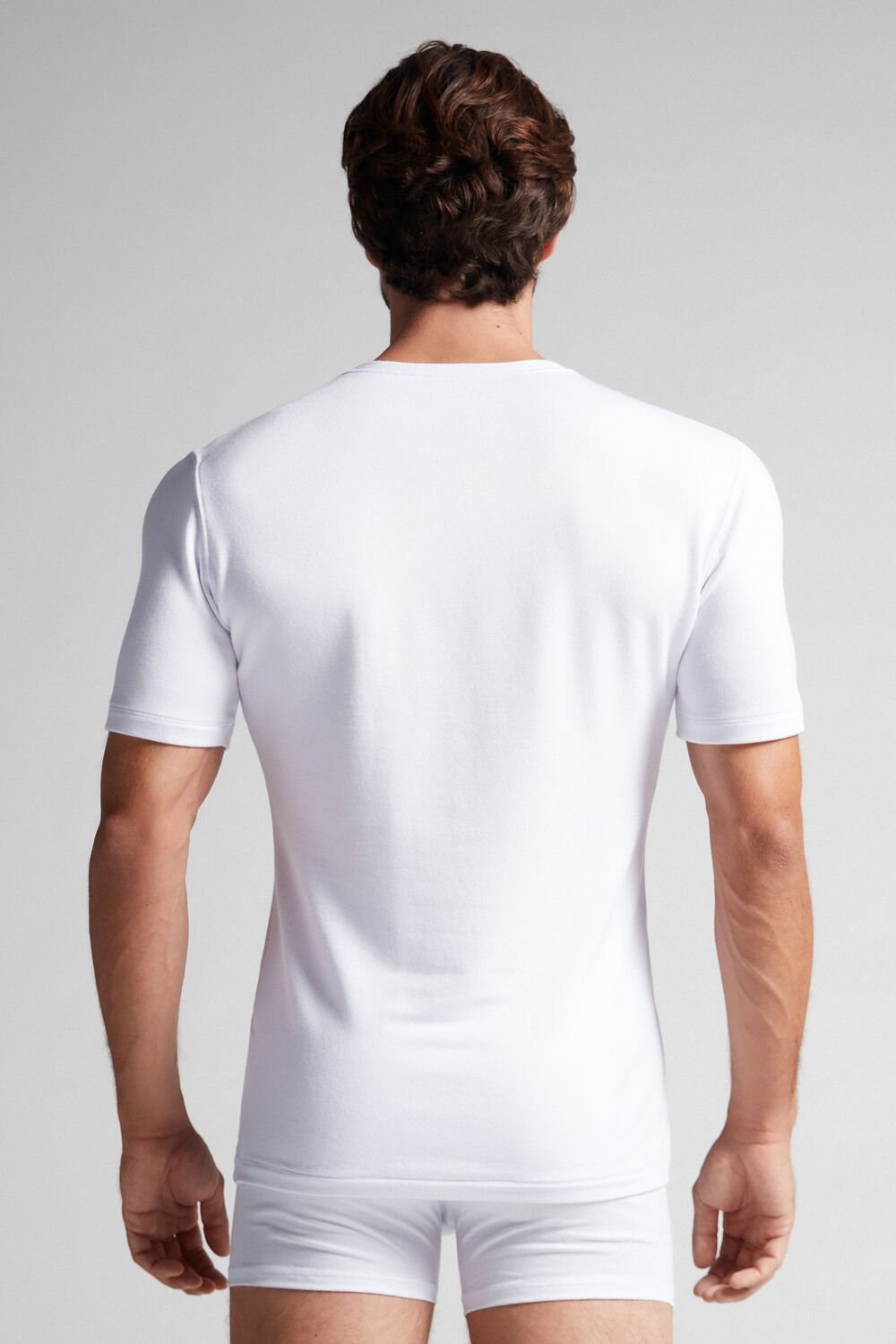 White - 001 - White Intimissimi Short-Sleeve Modal-Cashmere Top | NDYC-21073