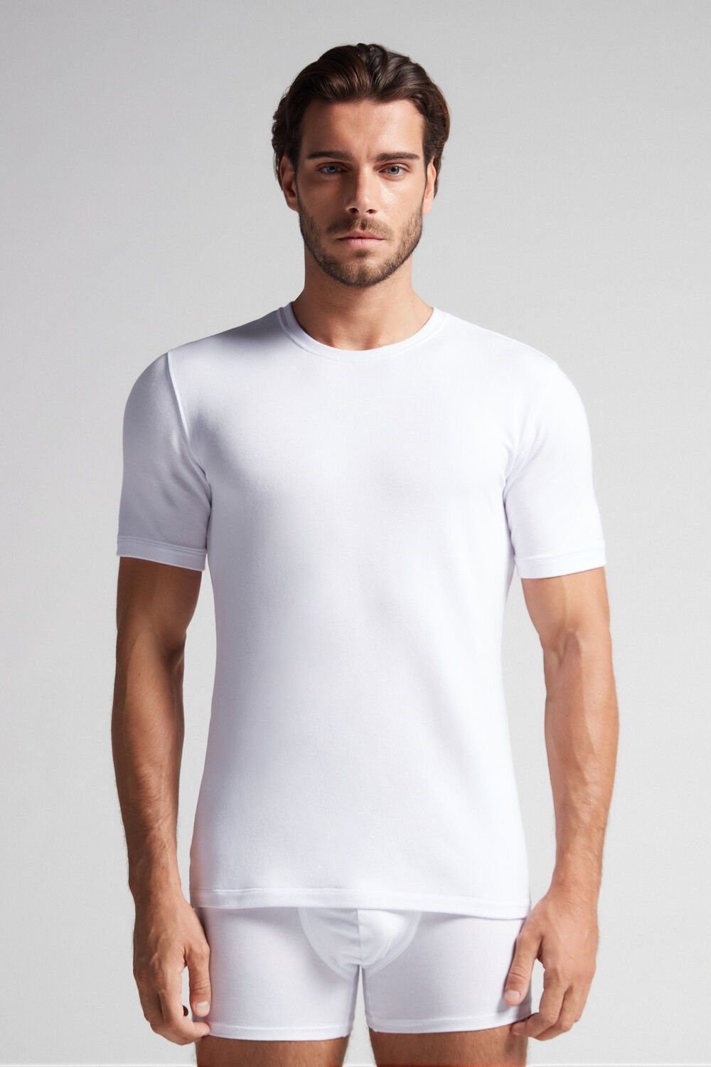 White - 001 - White Intimissimi Short-Sleeve Modal-Cashmere Top | NDYC-21073