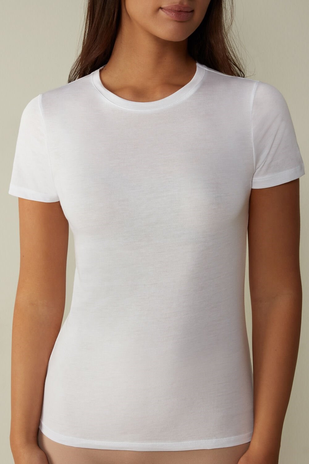 White - 001 - White Intimissimi Short-Sleeve T-shirt in Ultrafresh Supima® Cotton | OZXE-47039