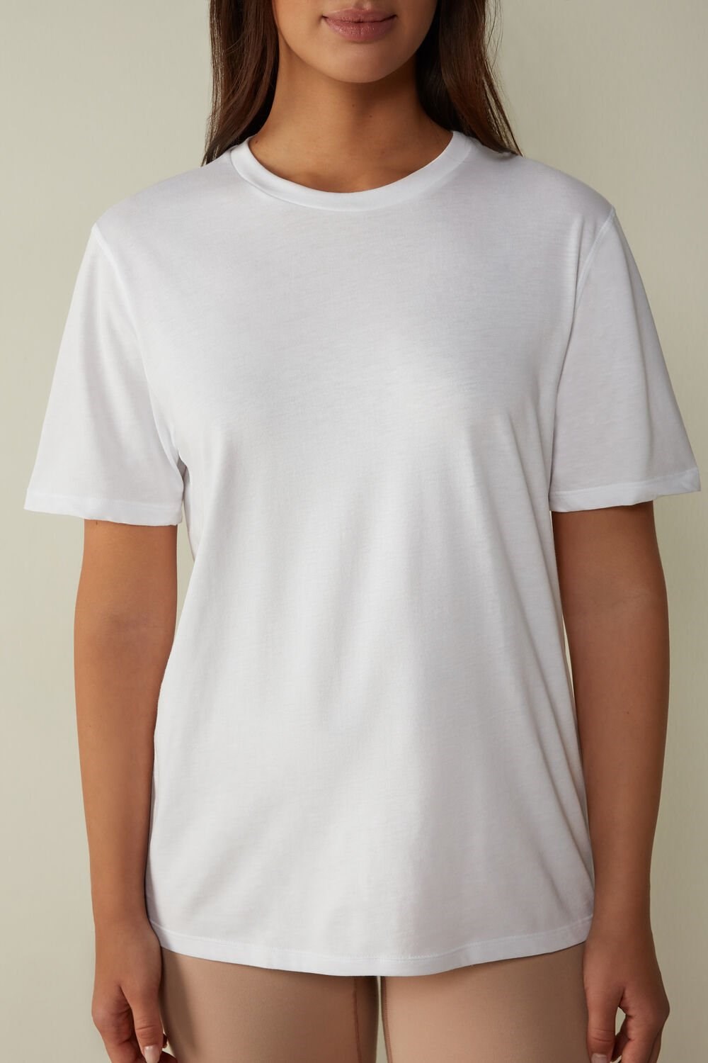 White - 001 - White Intimissimi Short-Sleeved Supima® Cotton Top | UILZ-56371