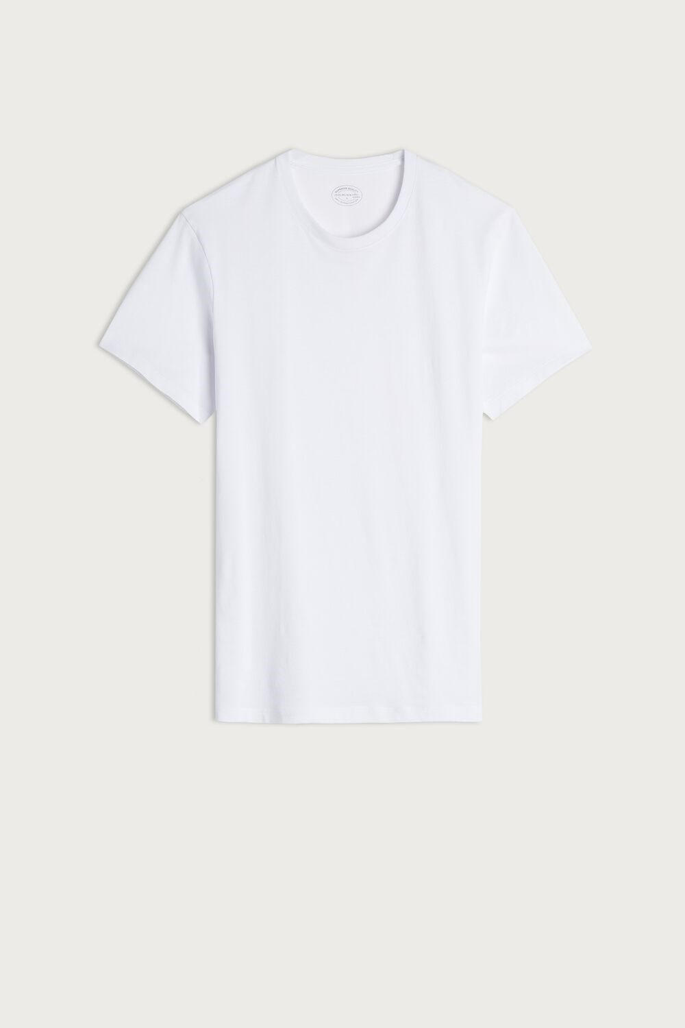 White - 001 - White Intimissimi Short Sleeve Crew Neck T Shirt in Supima® Cotton | XTDK-30941