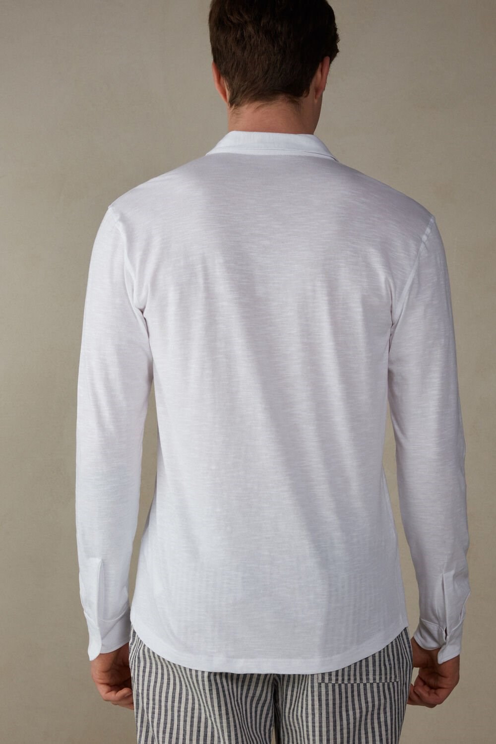 White - 001 - White Intimissimi Slub Cotton Long Sleeve Shirt | BPXD-71452